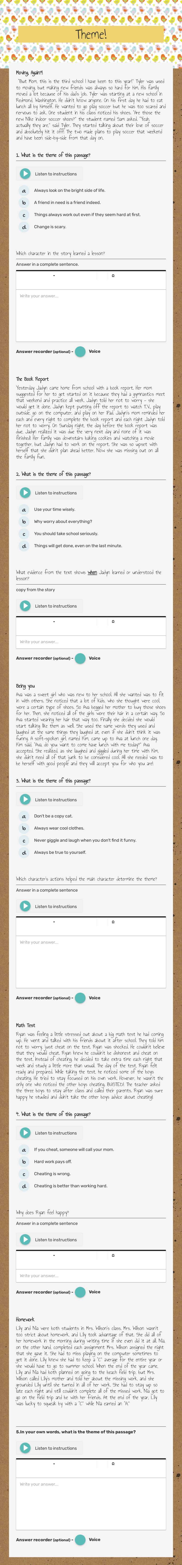 Theme! worksheet preview image