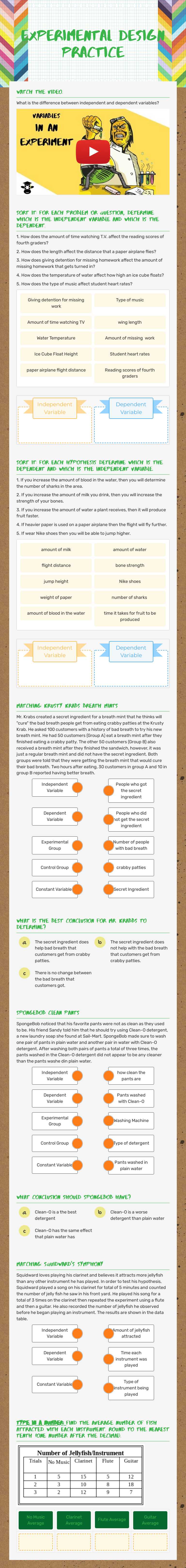 Experimental Design Practice worksheet preview image