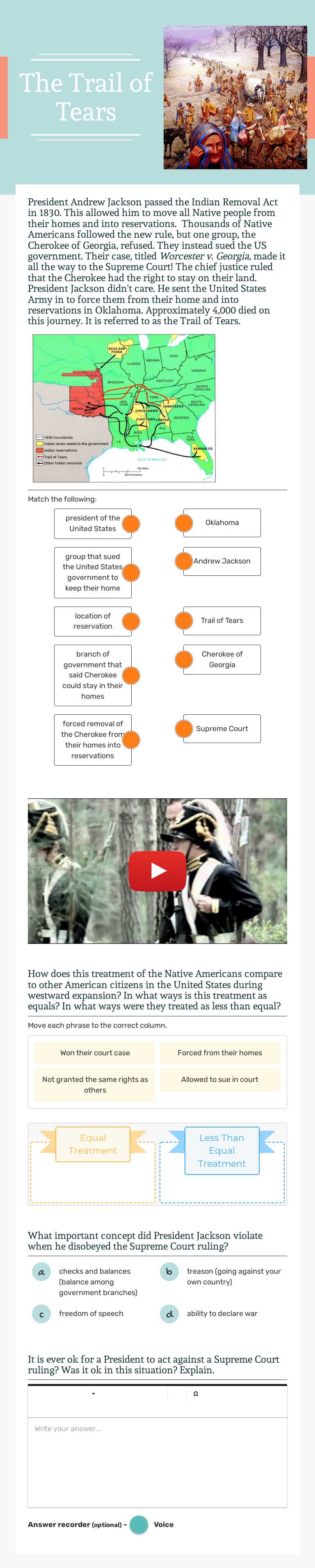 The Trail of Tears worksheet preview image