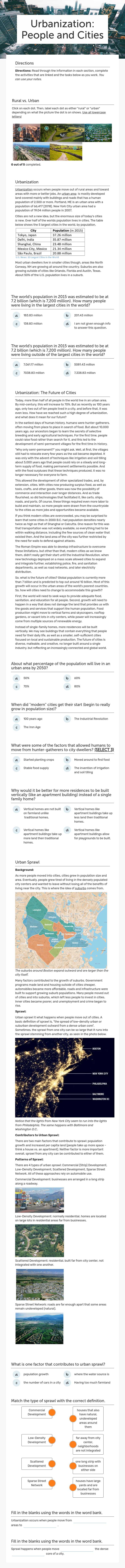 Urbanization: People and Cities worksheet preview image