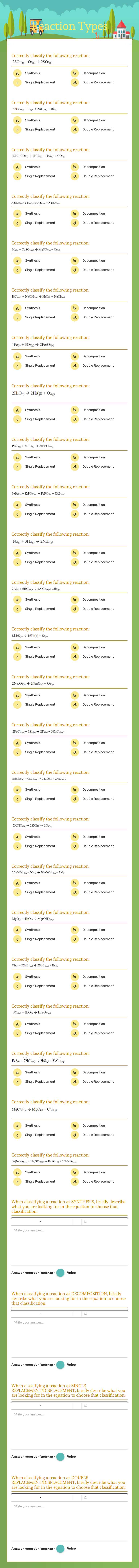 Reaction Types worksheet preview image