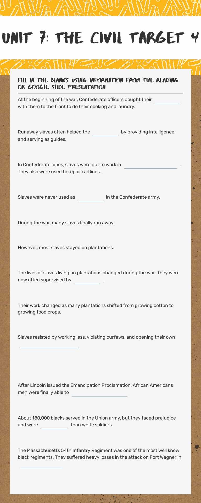 Unit 7: The Civil 
Target 4 Grade 8 worksheet preview