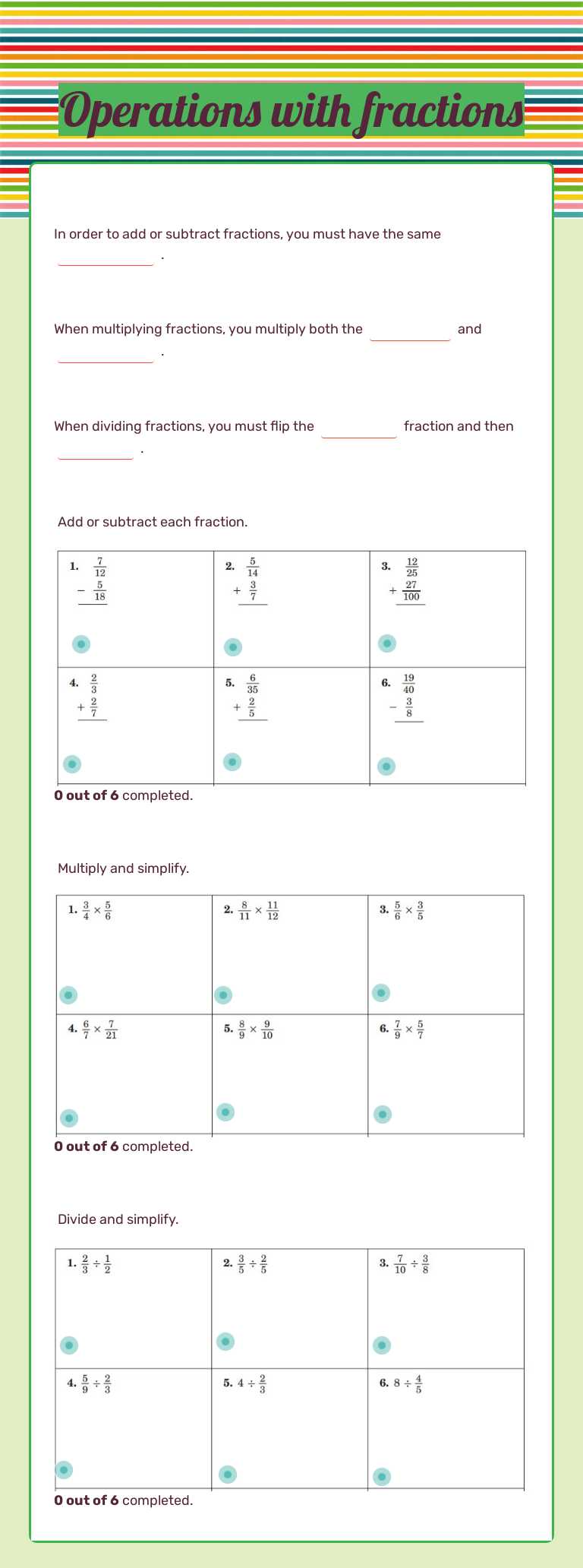 Operations with fractions by Jessica Hernandez | Interactive Worksheet ...