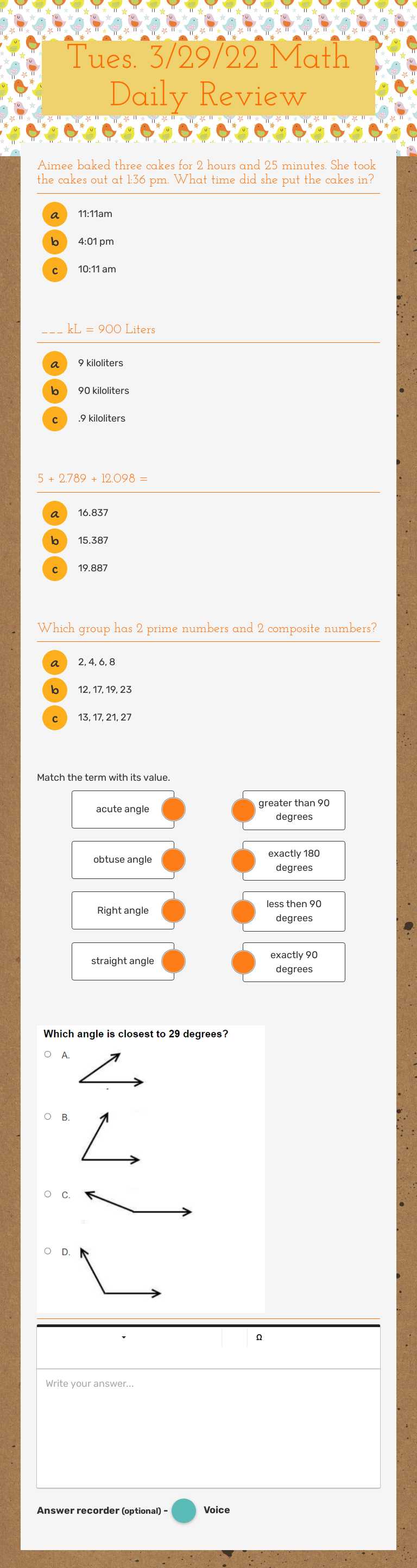 Tues. 3/29/22 Math Daily Review Grade 5 worksheet preview