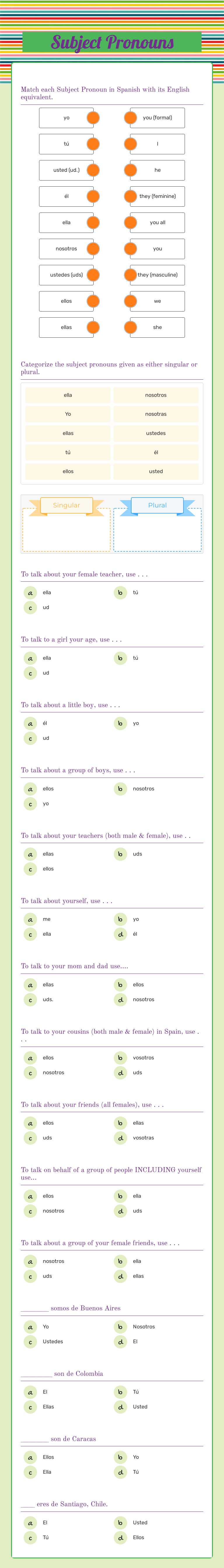 Subject Pronouns worksheet preview image