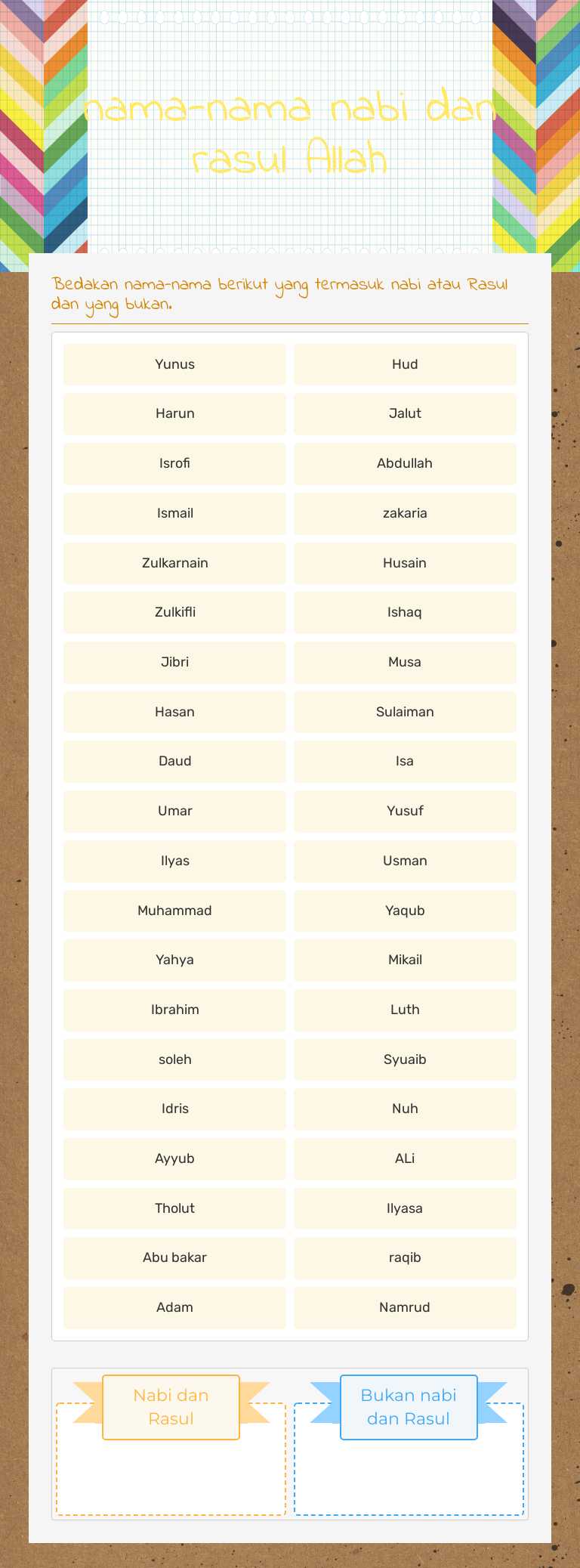 nama-nama nabi dan rasul Allah worksheet preview image