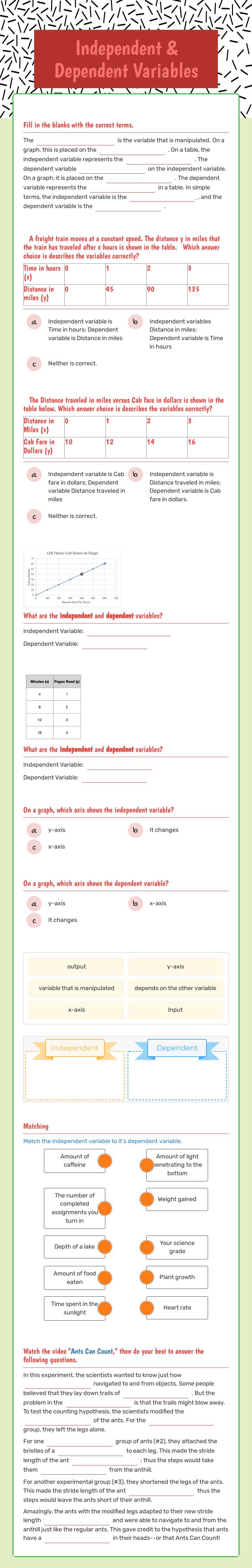 Independent & Dependent Variables worksheet preview image