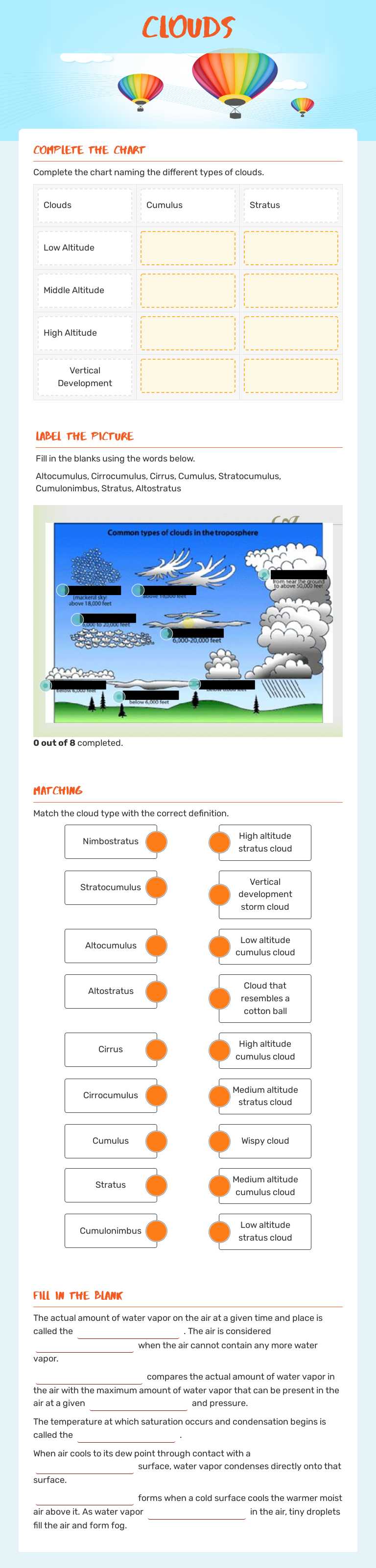 Clouds worksheet preview image