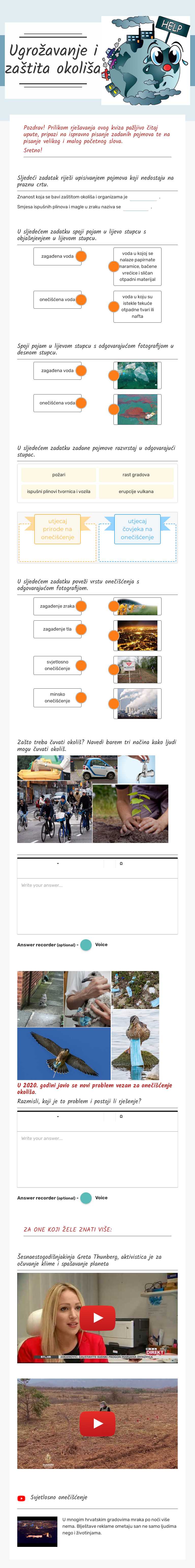 Ugrožavanje i zaštita okoliša worksheet preview image