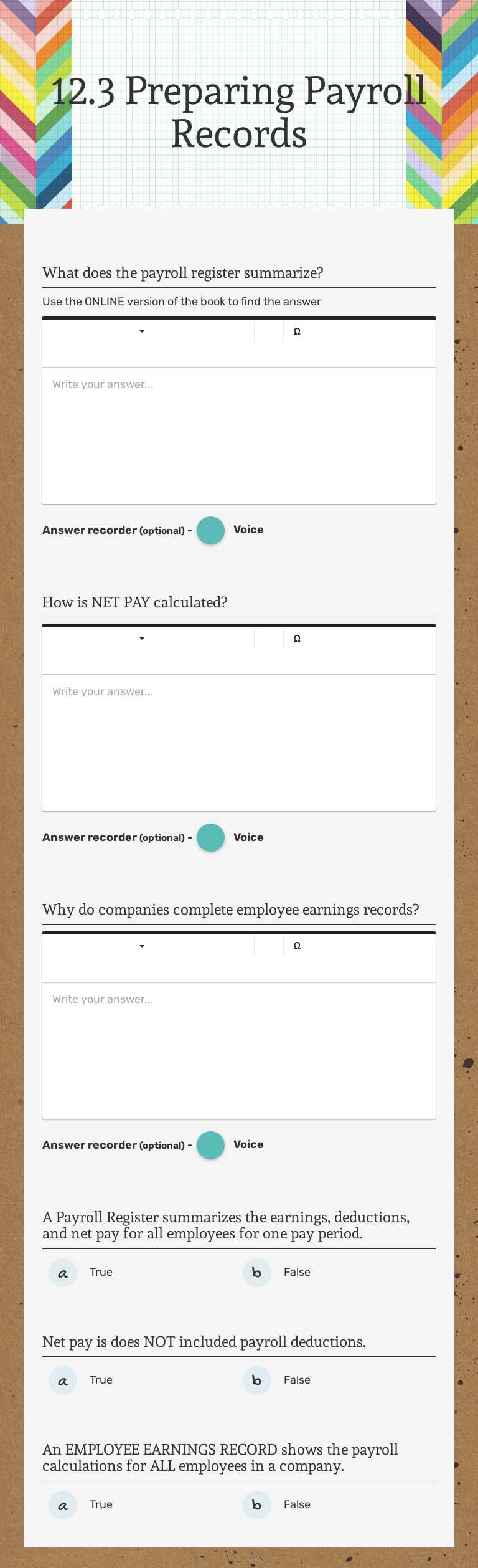 12.3  Preparing Payroll Records Grade 10 worksheet preview