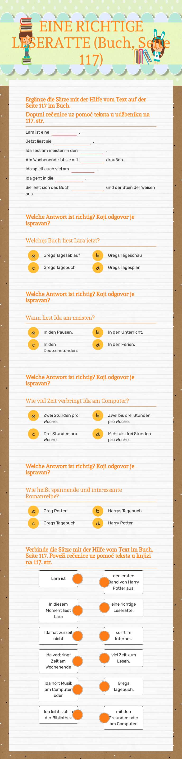 EINE RICHTIGE LESERATTE (Buch, Seite 117) Grade 5 worksheet preview