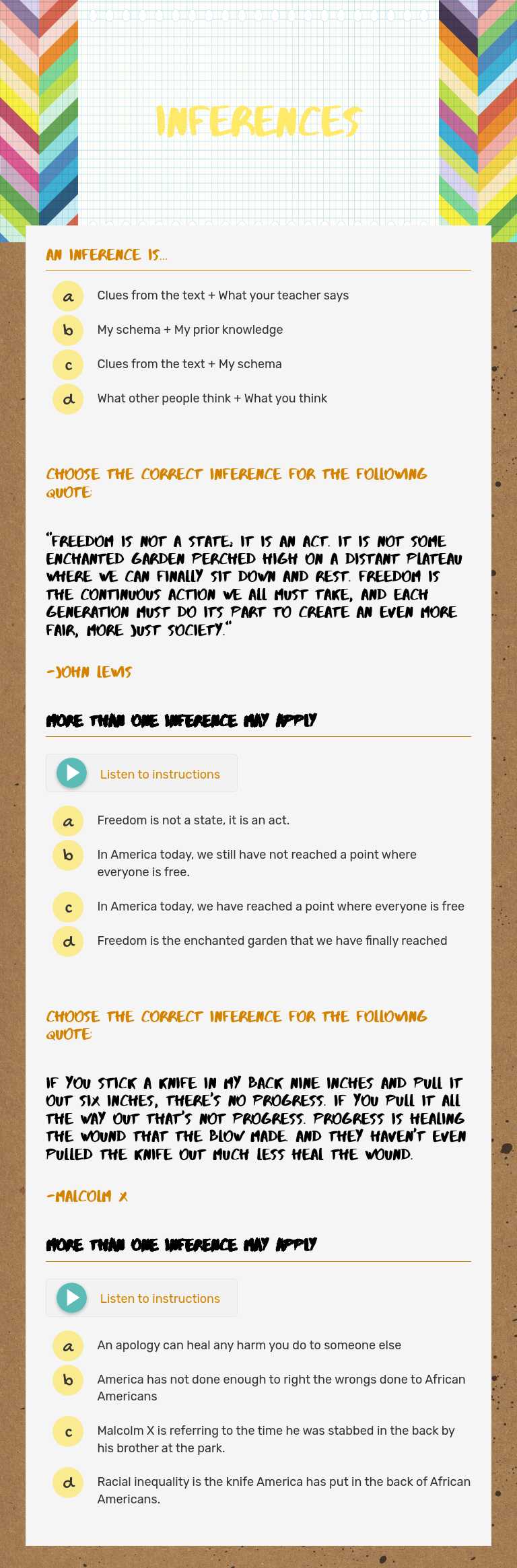 Inferences worksheet preview image