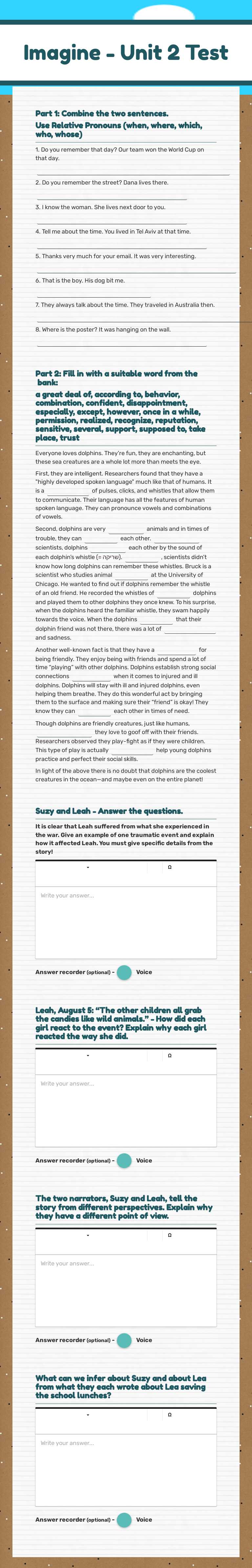 Imagine -  Unit 2 Test worksheet preview image