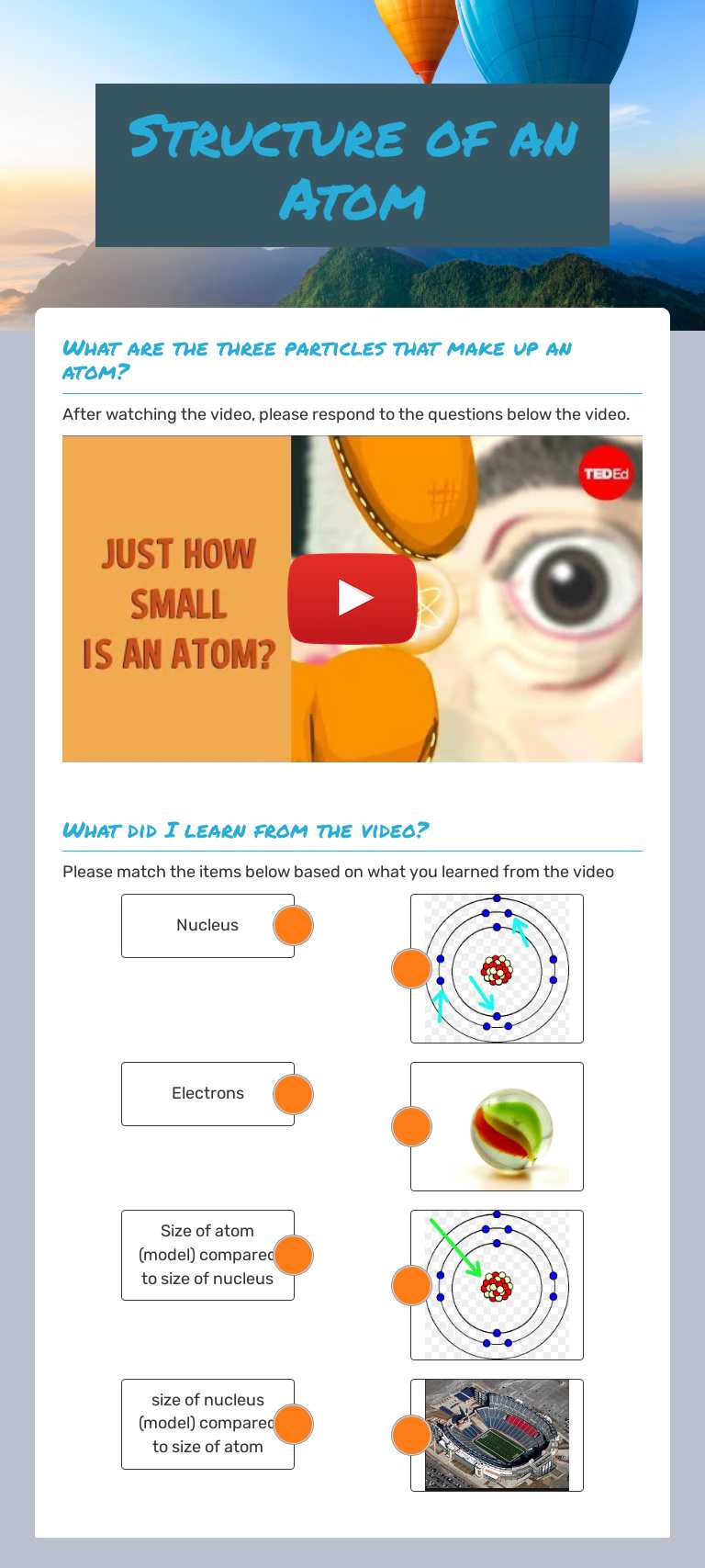 Structure of an Atom worksheet preview