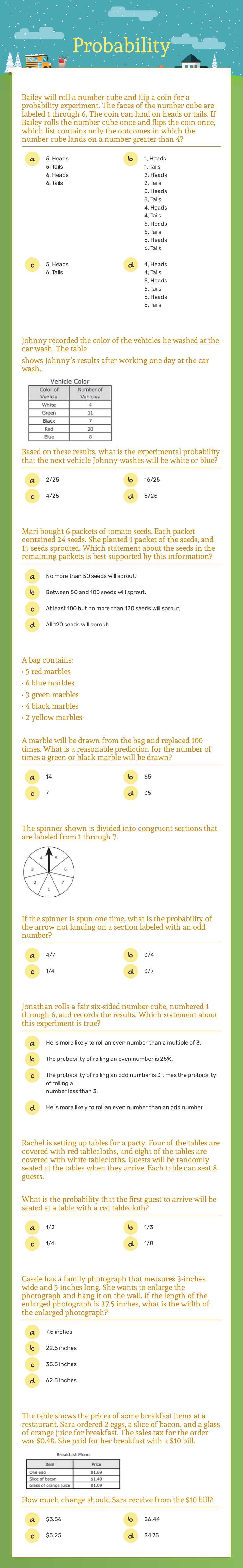 Probability worksheet preview image