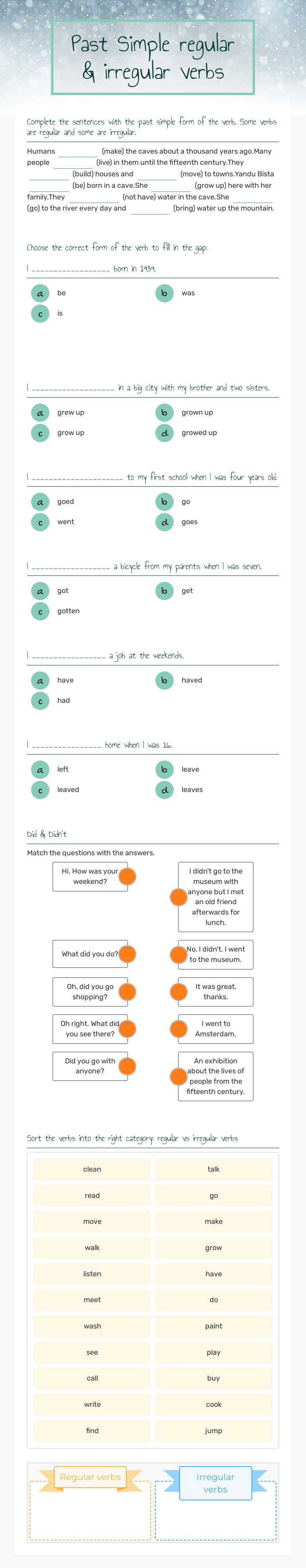 Past Simple regular & irregular verbs worksheet preview image