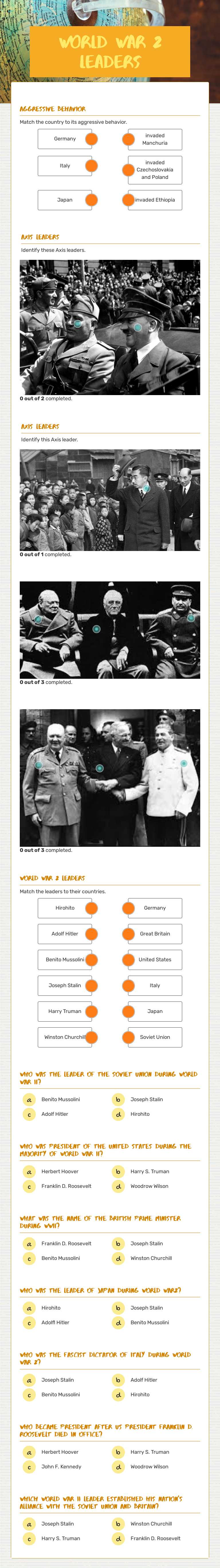 World War 2 LEaders Grade 11 worksheet preview