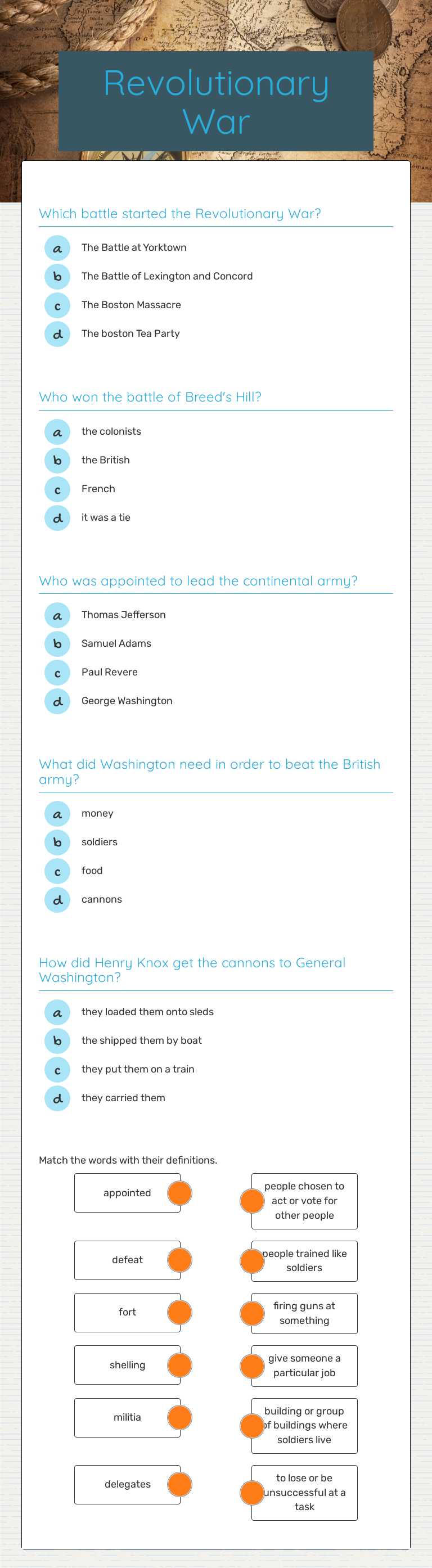 Revolutionary War worksheet preview image