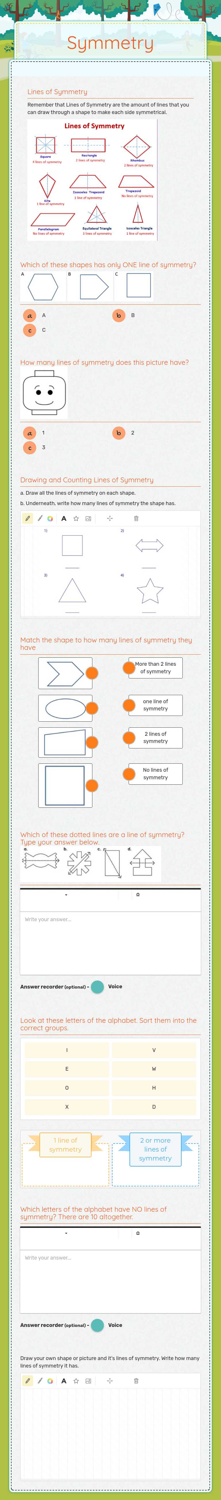 Symmetry worksheet preview image