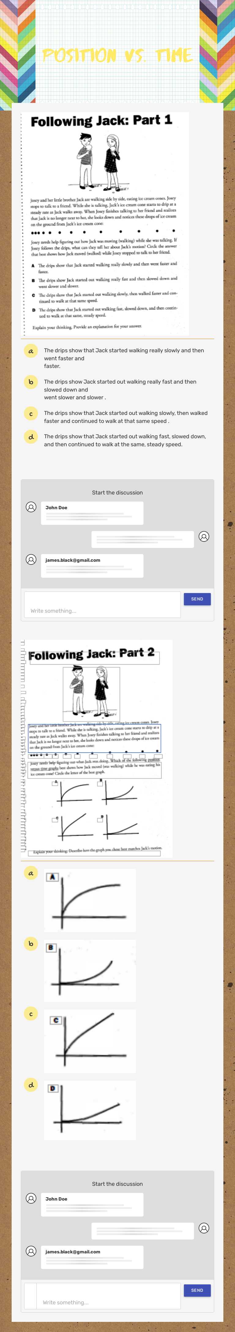 Position vs. time worksheet preview image