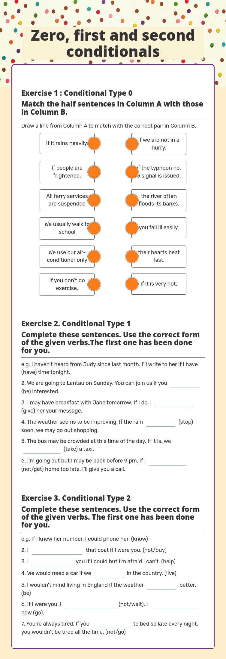 Zero, first and second conditionals worksheet preview image