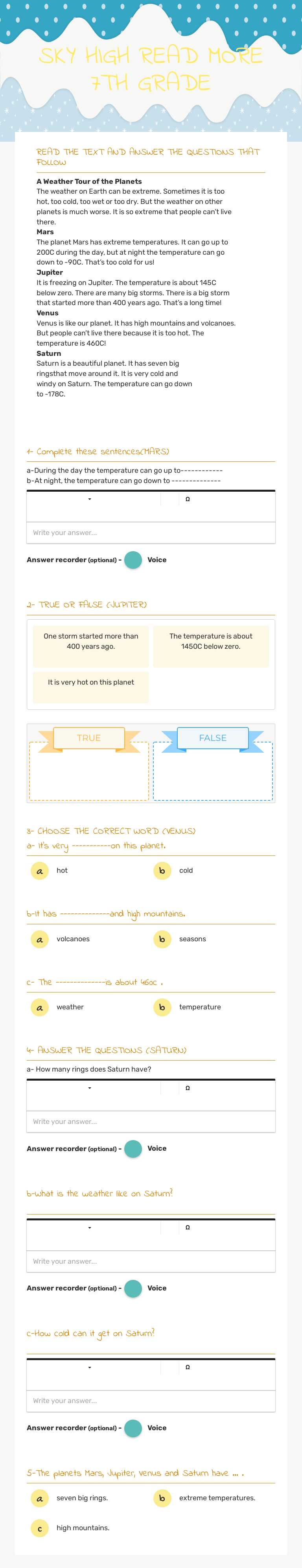 SKY HIGH READ MORE 7TH GRADE worksheet preview image