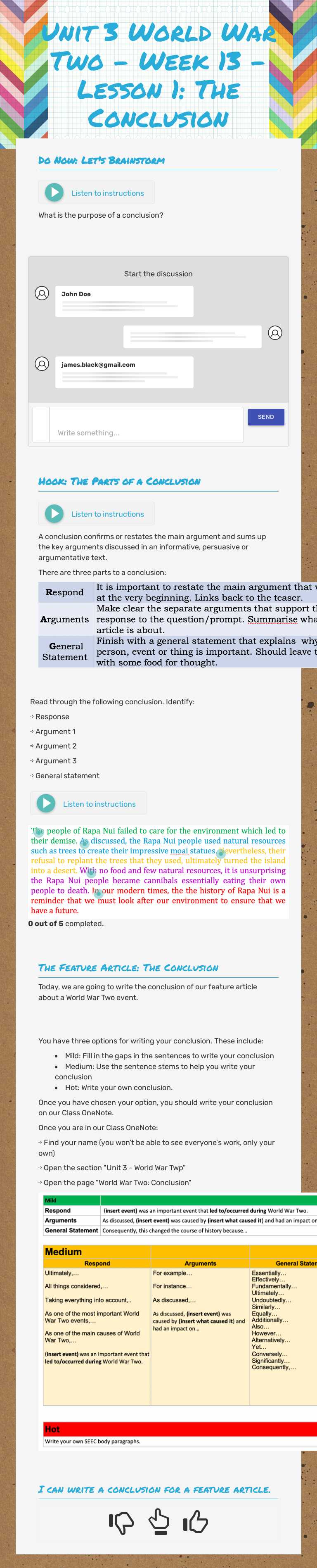 Unit 3 World War Two - Week 13 - Lesson 1: The Conclusion worksheet preview image