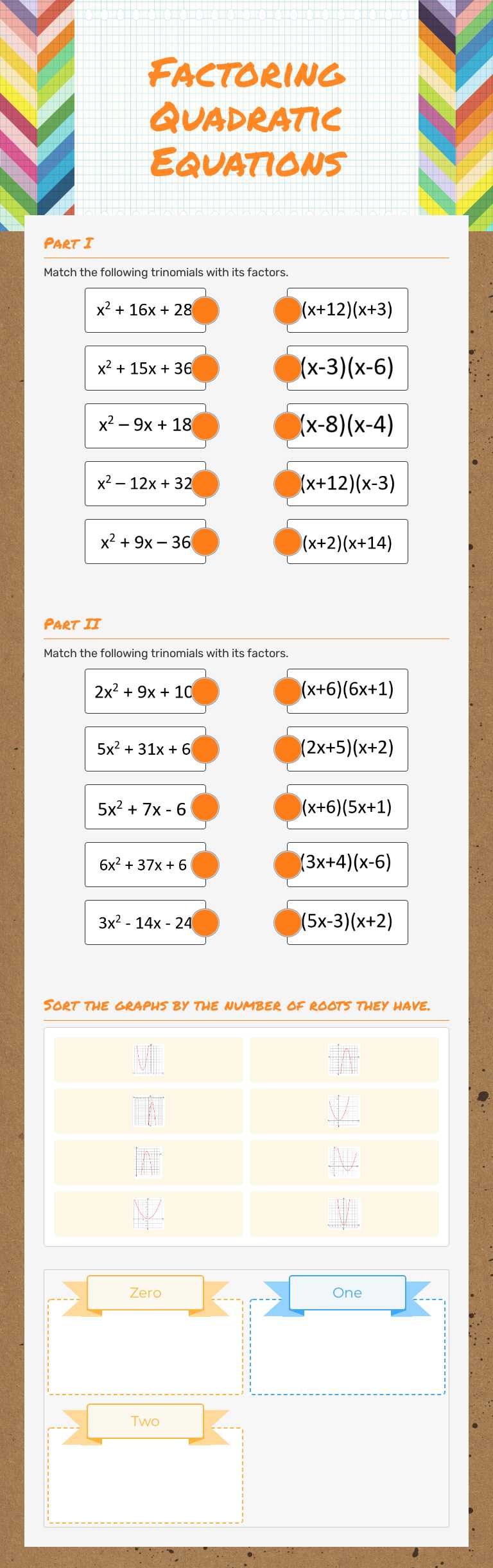 Factoring Quadratic  Equations Grade 8 worksheet preview