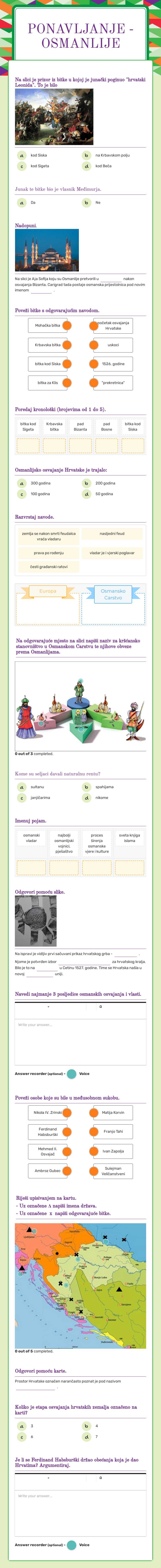 Ponavljanje - OSMANLIJE Grade 6 worksheet preview
