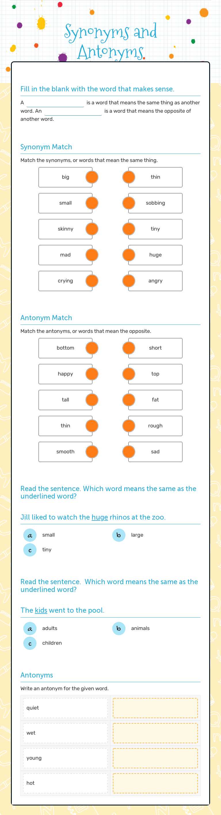 Synonyms and Antonyms worksheet preview image