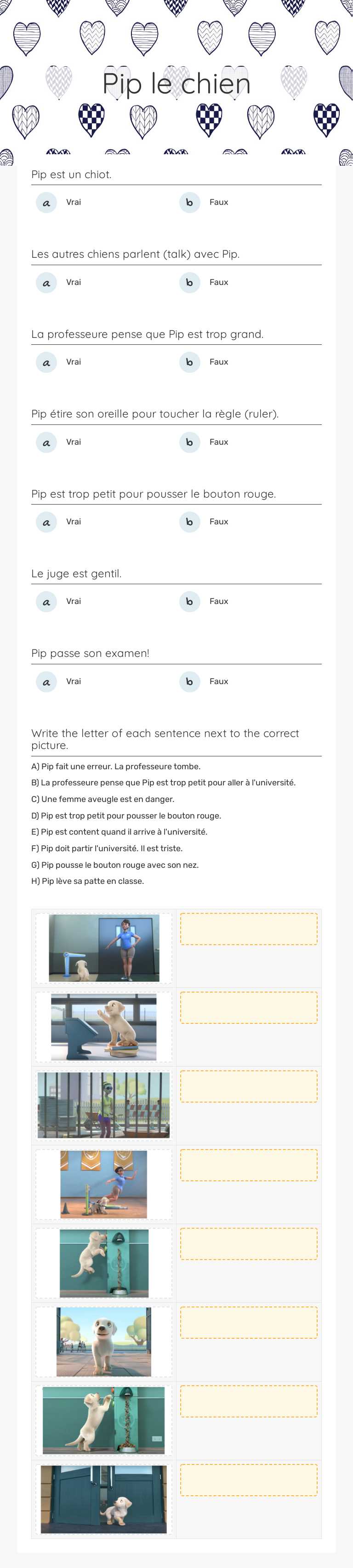 Pip le chien Grade 8 worksheet preview