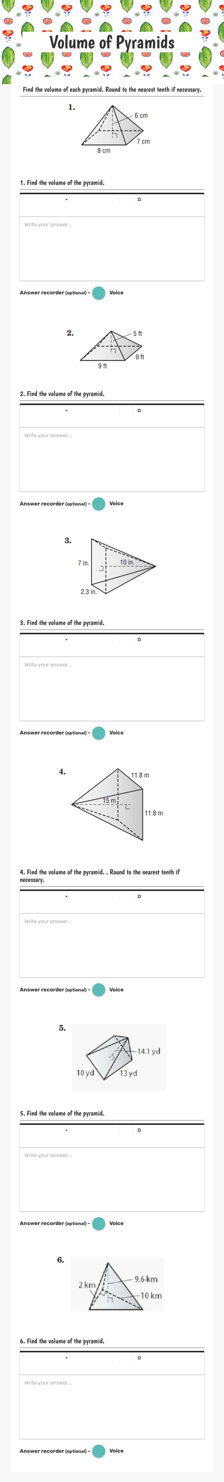 Volume of Pyramids Grade 7 worksheet preview
