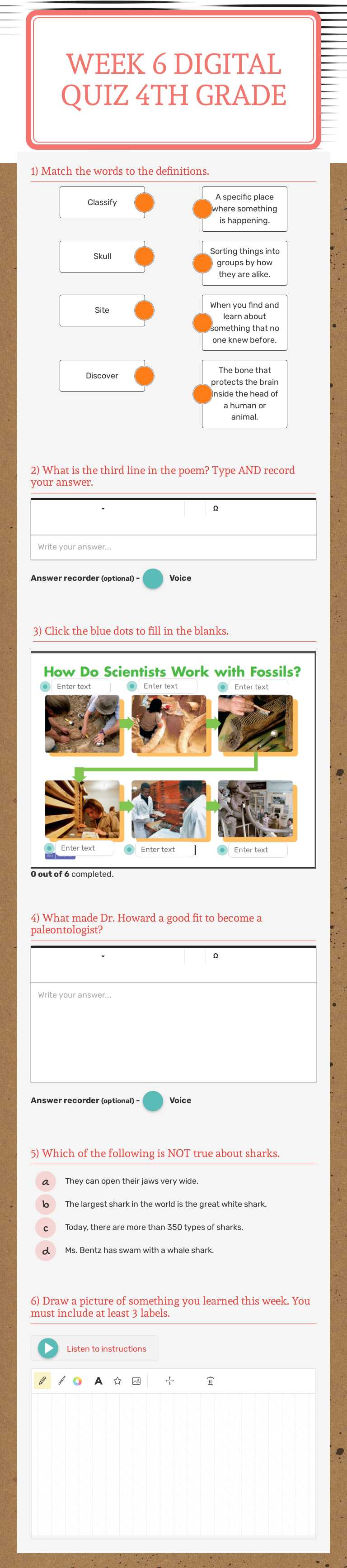 Week 6 Digital Quiz 4th Grade Grade 4 worksheet preview