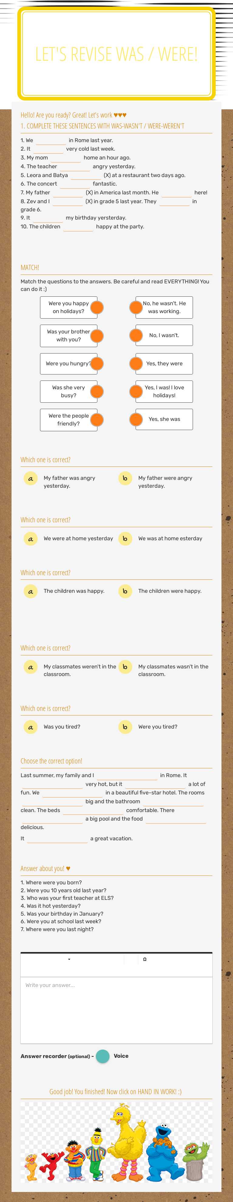 Let's revise
WAS / WERE! worksheet preview image