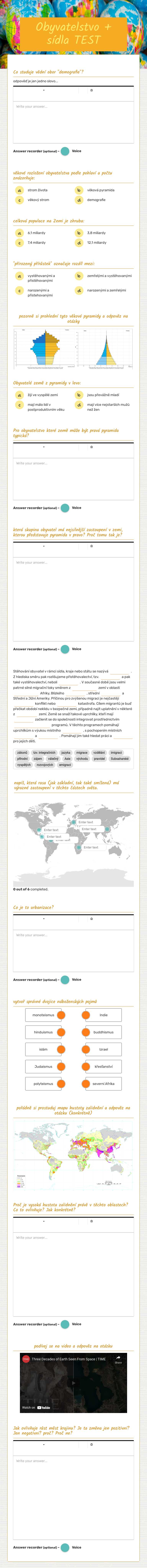 Obyvatelstvo + sídla TEST worksheet preview image
