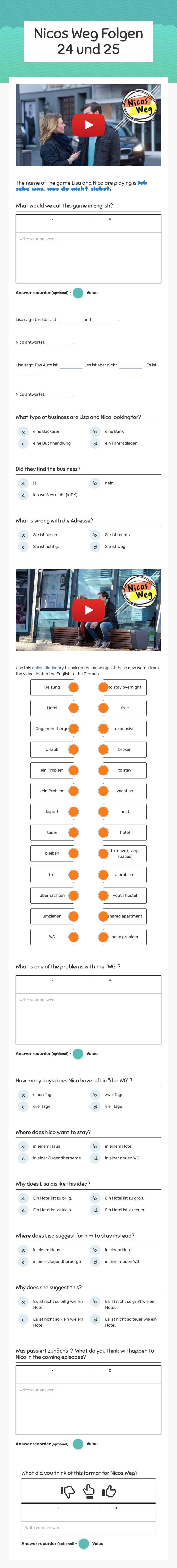 Nicos Weg Folgen 24 und 25 worksheet preview image