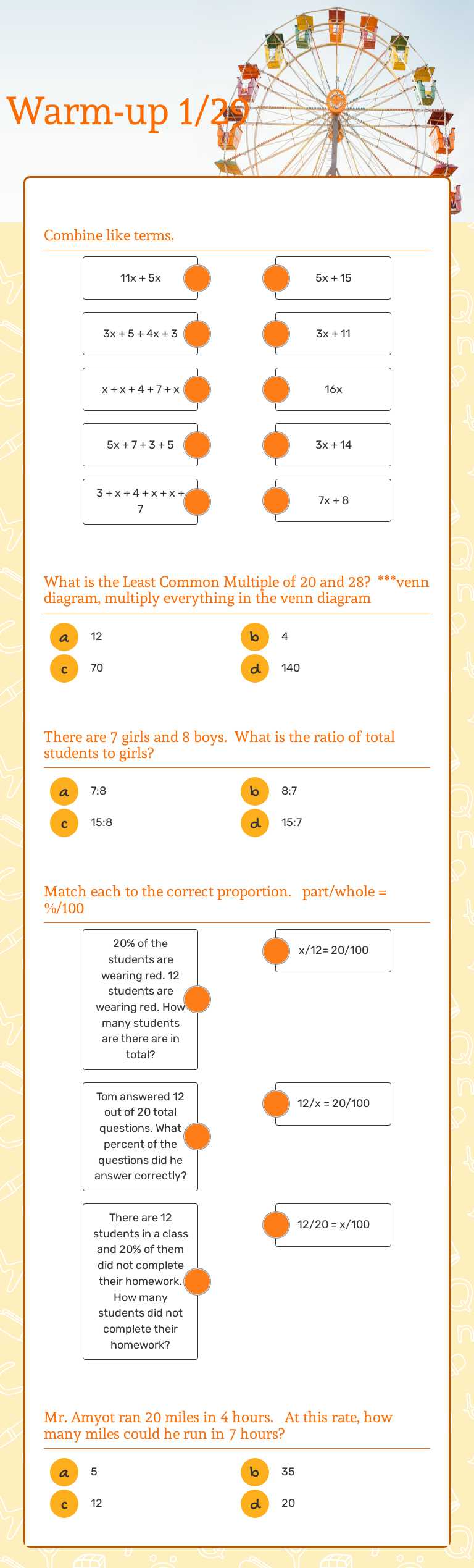 Warm-up 5/4 worksheet preview image