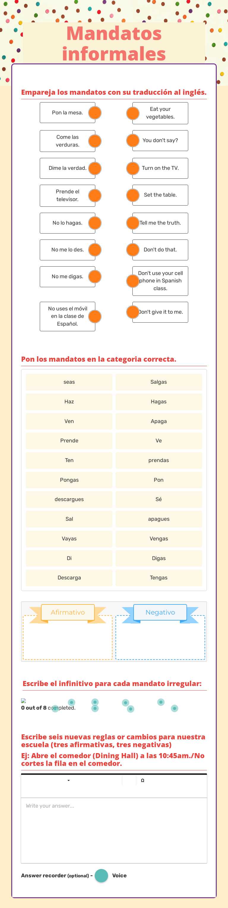 Mandatos informales Grade 9 worksheet preview