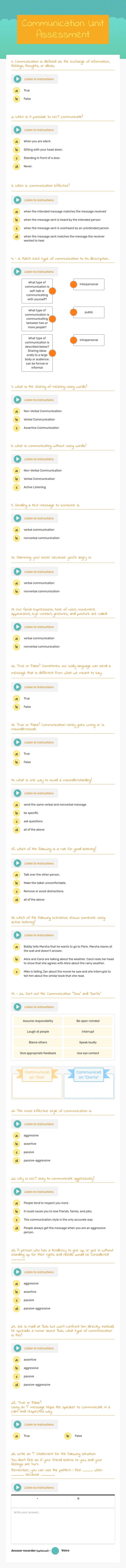 Communication Unit Assessment Grade 9 worksheet preview