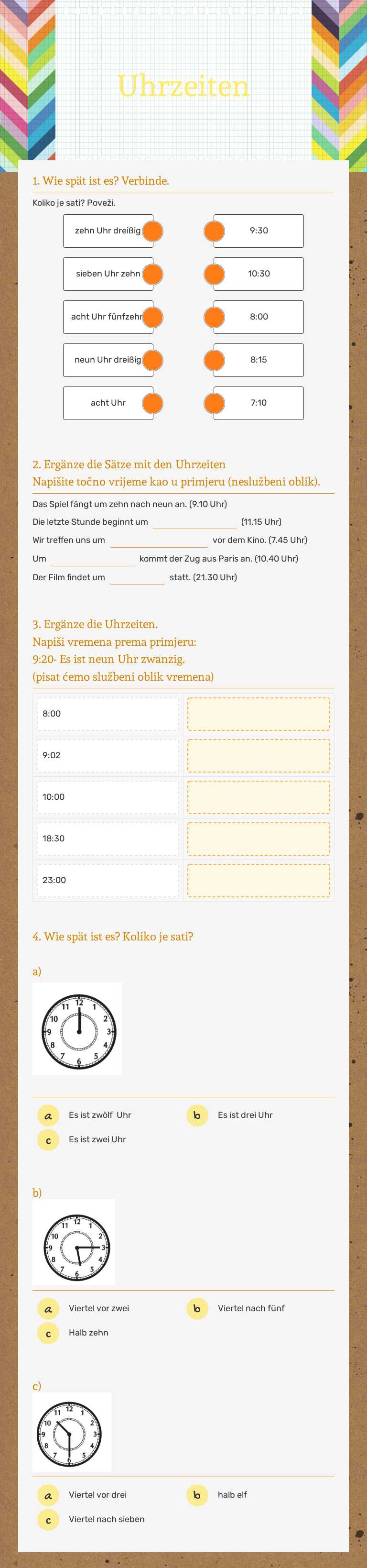 Uhrzeiten worksheet preview image