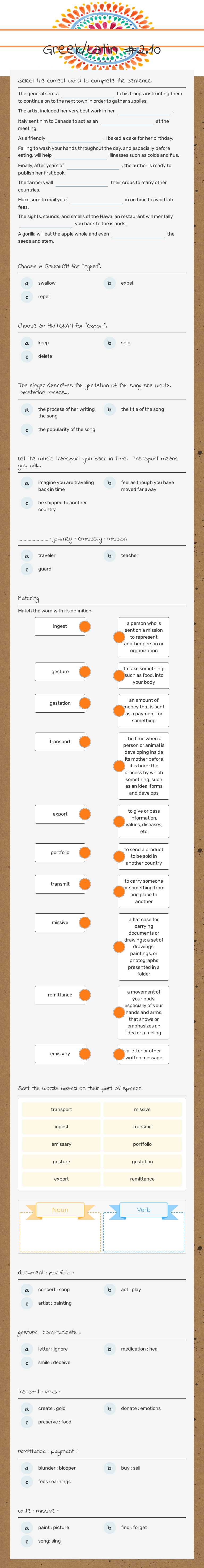 Greek/Latin #2.10 worksheet preview image
