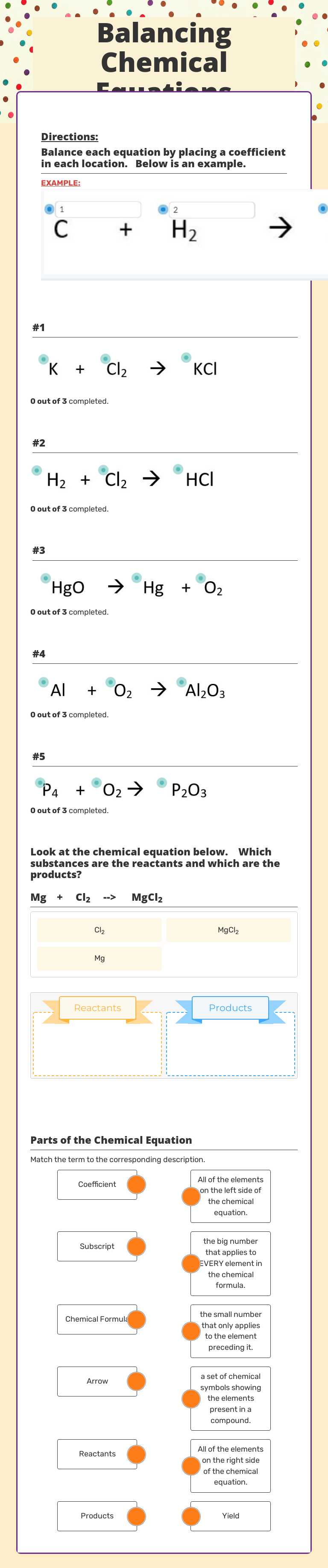 Balancing Chemical Equations worksheet preview image