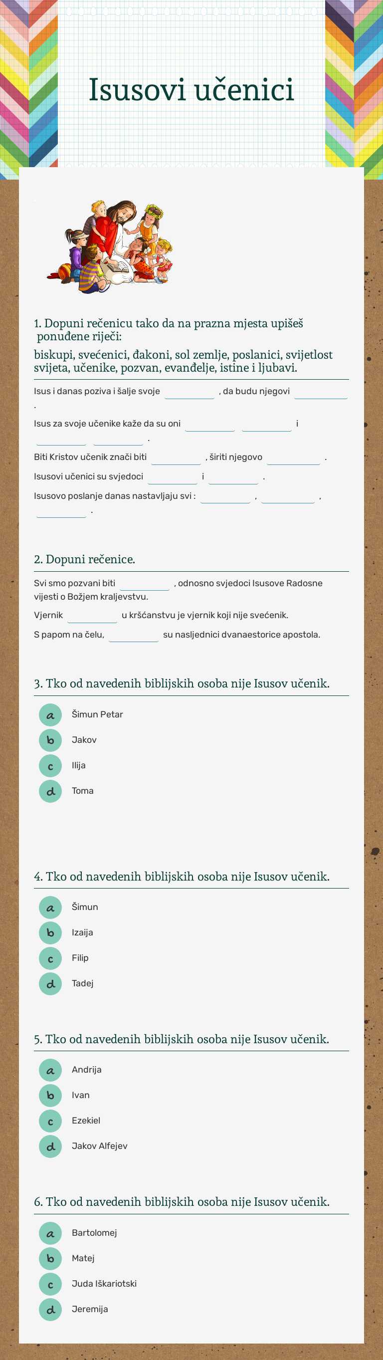 Isusovi učenici worksheet preview image