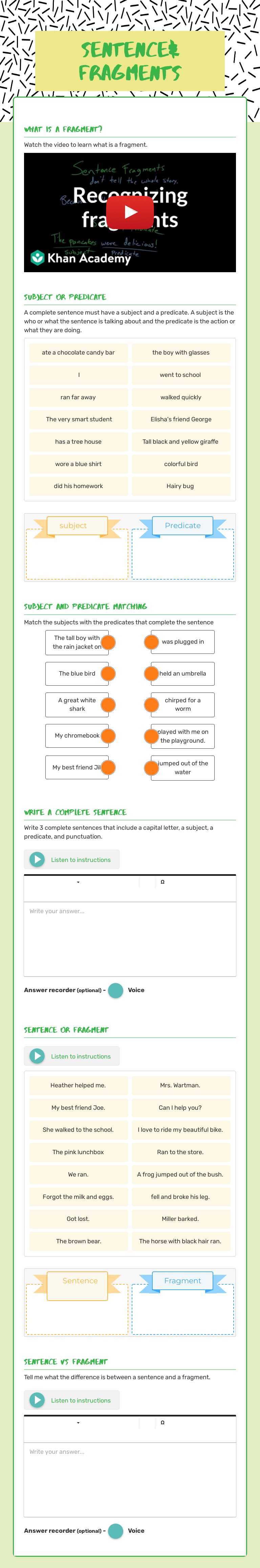 Sentence& Fragments worksheet preview image