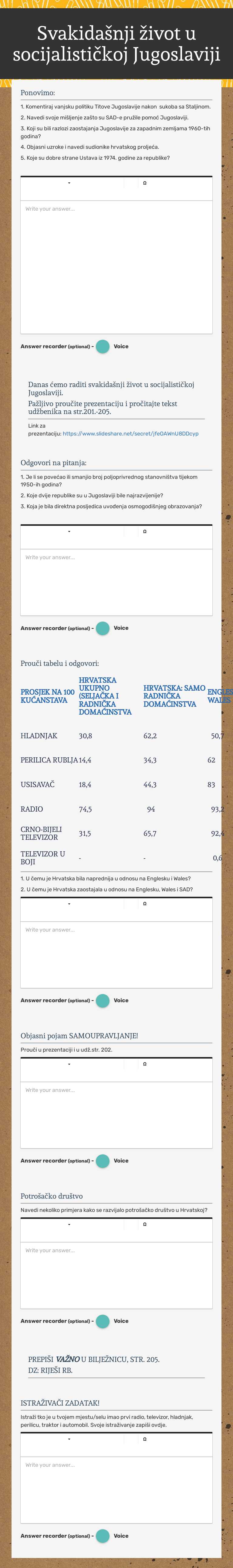 Svakidašnji život u socijalističkoj Jugoslaviji worksheet preview image