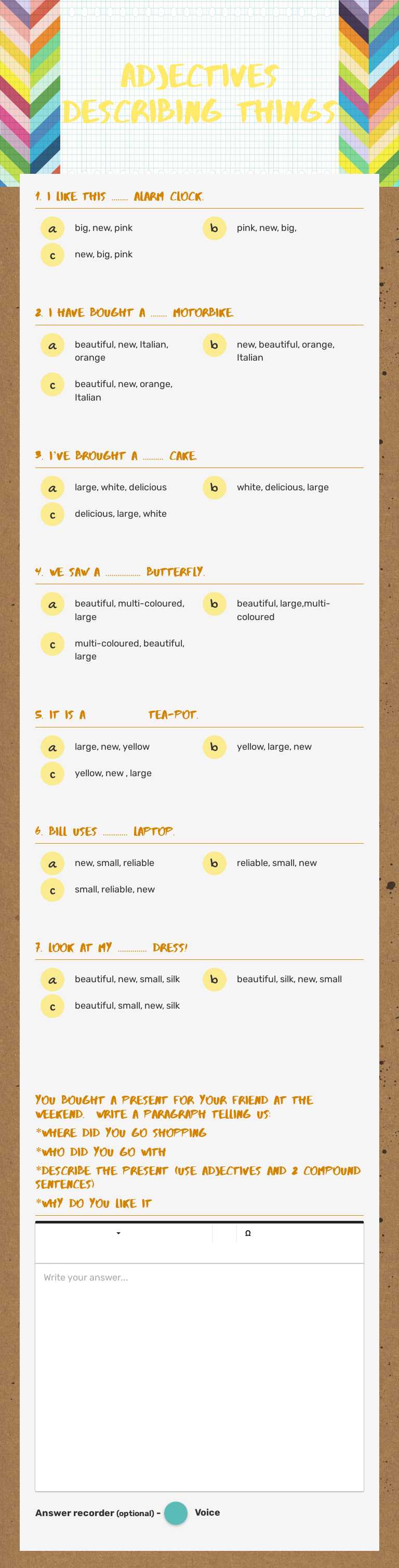 Adjectives Describing things worksheet preview image