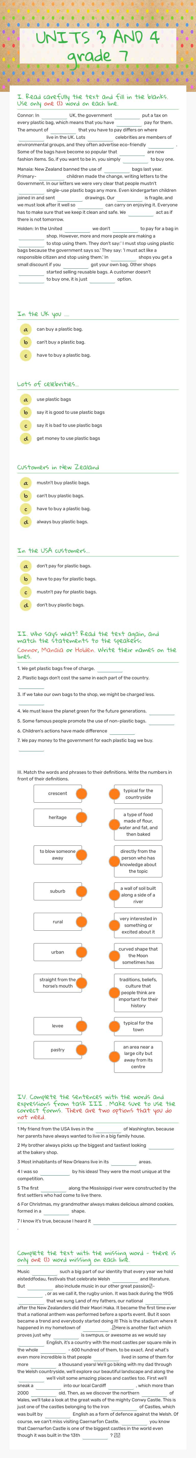 UNITS 3 AND 4 
   grade 7 worksheet preview image