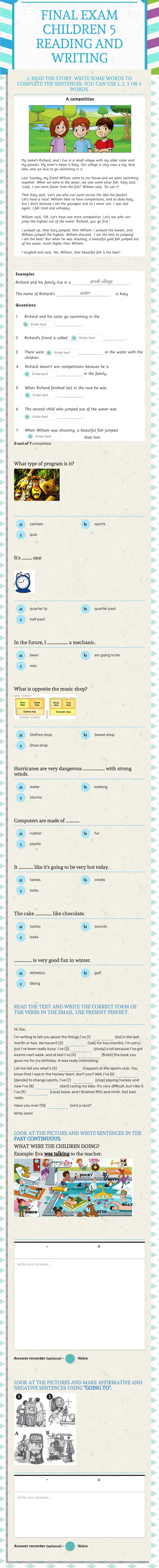 FINAL EXAM CHILDREN 5 READING AND WRITING worksheet preview image