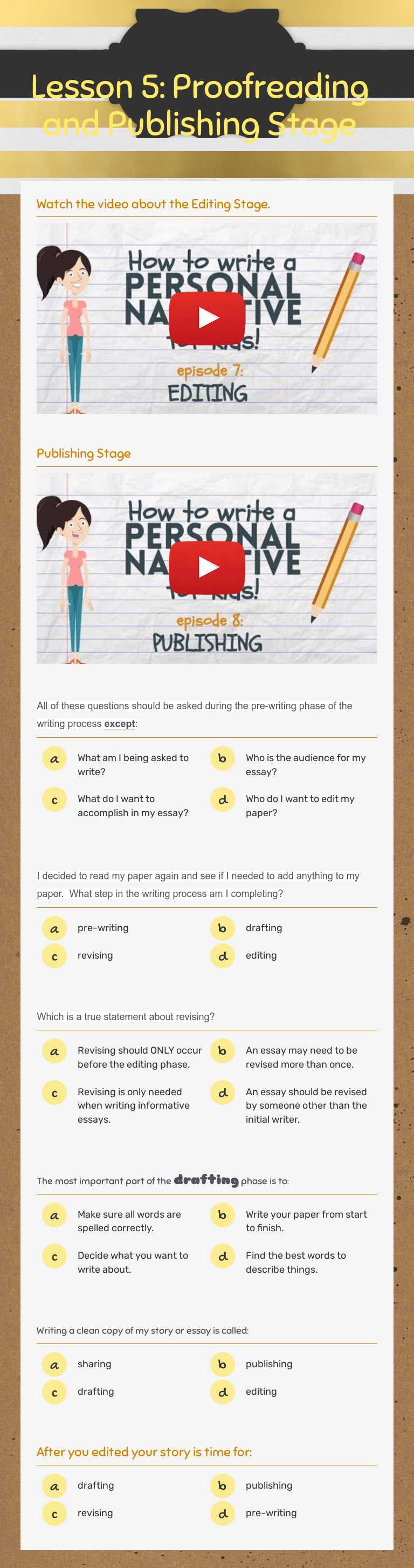 Lesson 5:  
Proofreading and Publishing Stage Grade 6 worksheet preview