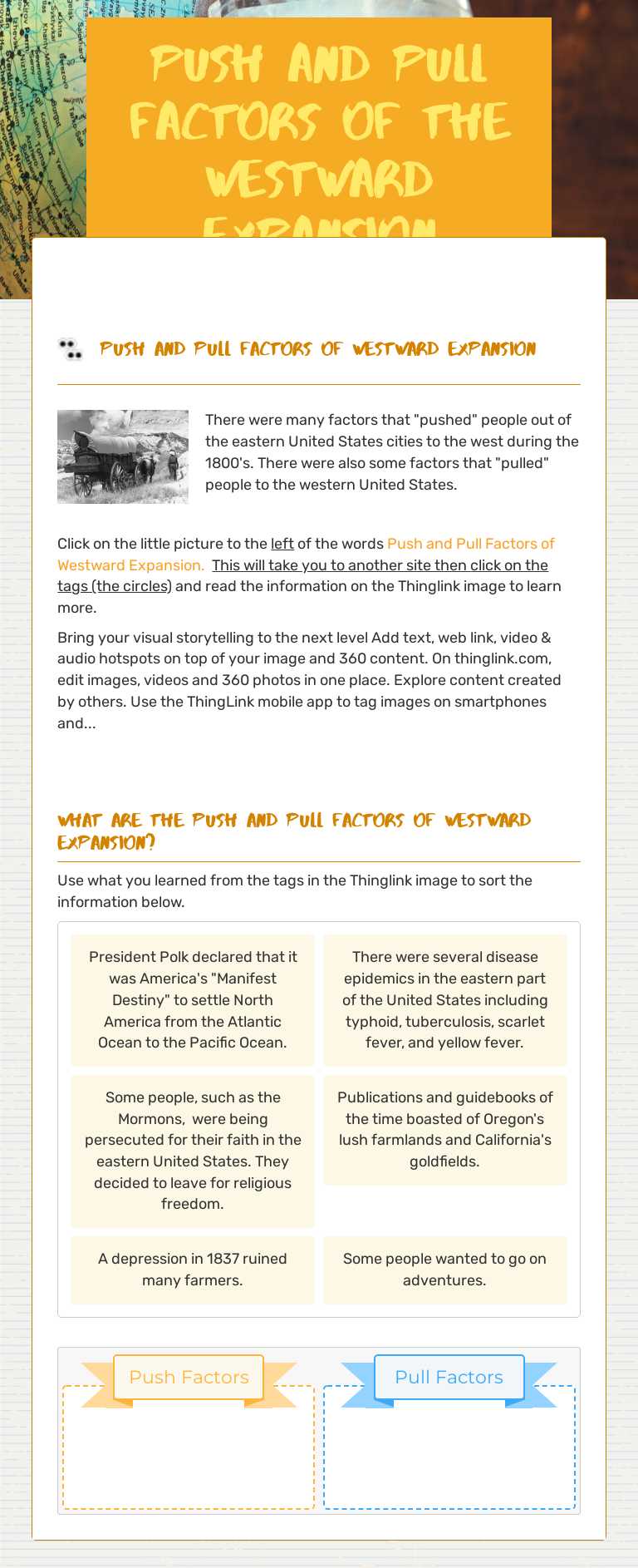 Push and Pull Factors of the Westward Expansion worksheet preview image